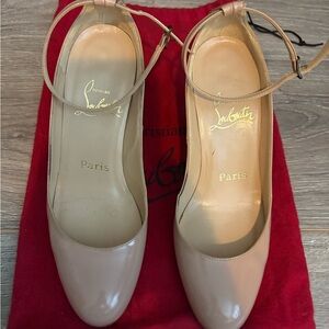 Christian Louboutin Nude Pink Patent Leather Ankle-Strap Pumps